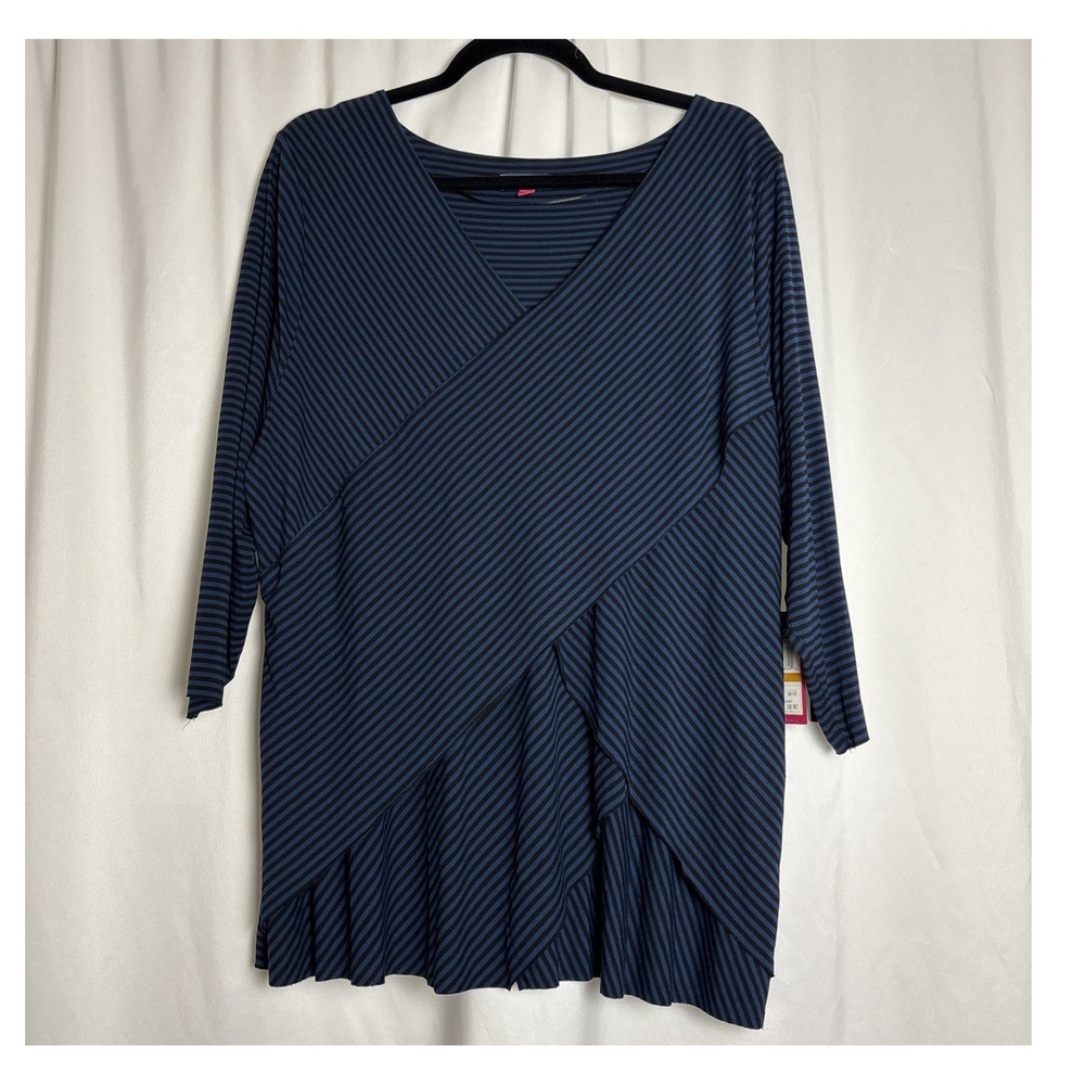 NWT Vince Camuto Womens 3X Striped V-Neck Asymmetrical Draped Tunic Top‎ Whimsy